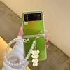 Для Samsung Galaxy Z Flip 4 5g Роскошный цветной чехол Aurora с жемчужной цепочкой и подвеской в ​​виде медведя с лазерным градиентом, блестящий чехол с защитой от падения