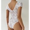 2025 Summer European & American Solid Lace-Trim Deep V Backless Bodysuit