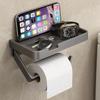 Gun Gray Toilet Tissue Holder & Mobile Phone Shelf | Punch-Free Wall-Mounted Bathroom Organizer