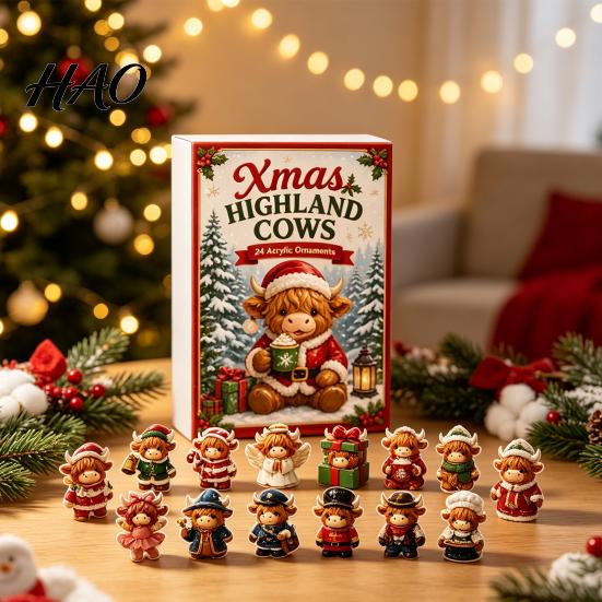 Unique Christmas Home Accents 2026 Highland Cow Advent Calendar, 24 Day Countdown Calendar with 2D Acrylic Collectible Durable Hanging Pieces