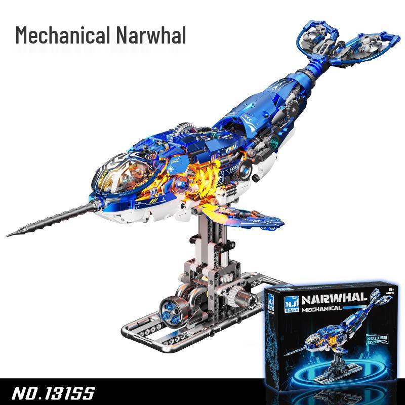 Совместимые с Lego механические сборные модели попугая, акулы, кита и осьминога