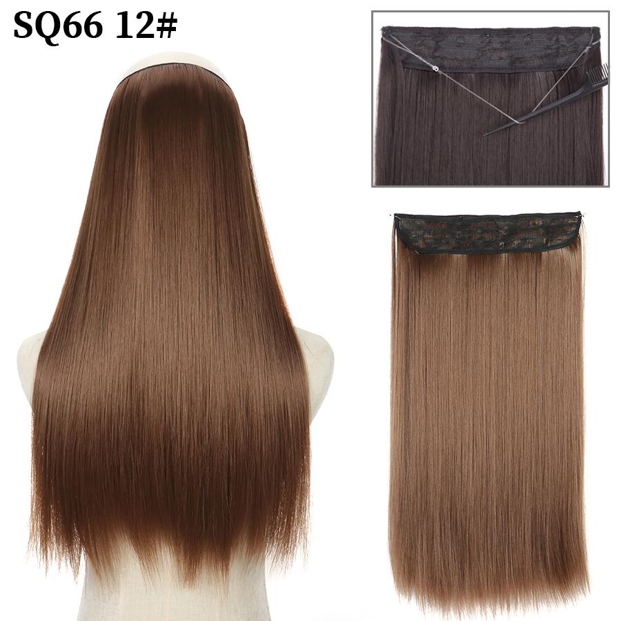 MISS WIG Synthetic Invisible Fish Wire No Clip Wavy Hair Extensions Long Hairpiece Natural Black Brown Blonde for Women Fake Hair Piece