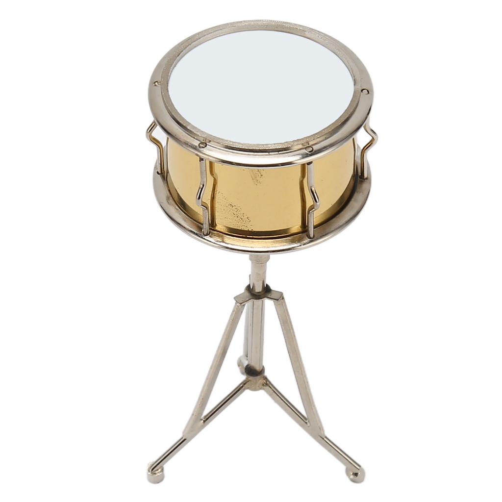 Miniature Snare Drum Model Decorative Copper Musical Instrument Ornament for Dollhouse Bookcase Desk Golden