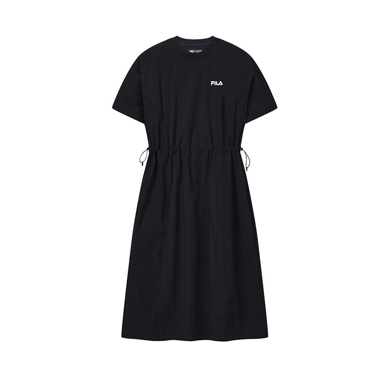 Fila Оригинальное Модное Простое Ретро Повседневное Универсальное Удобное Свободное Легкое Для улицы Плетеное Платье с коротким рукавом Женские платья Черный F51W629310FBK