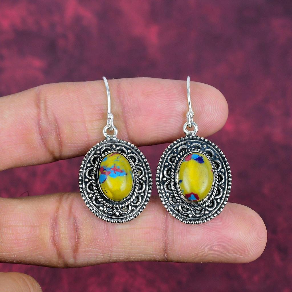Серьги из цельного серебра 925 пробы с мозаикой из яшмы, серьги с драгоценными камнями ручной работы, подарки жене, абсолютно новые серьги