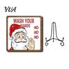 Xmas Party Ornament Christmas Wooden Tabletop Decor, 2D Pet Santa with Iron Stand, Rustic Holiday Sign for Home And Cafe Festive Shelf, Solid