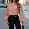 Women's Fashion Casual Solid Color Satin Shirt Casual Pleated Long Sleeve Top