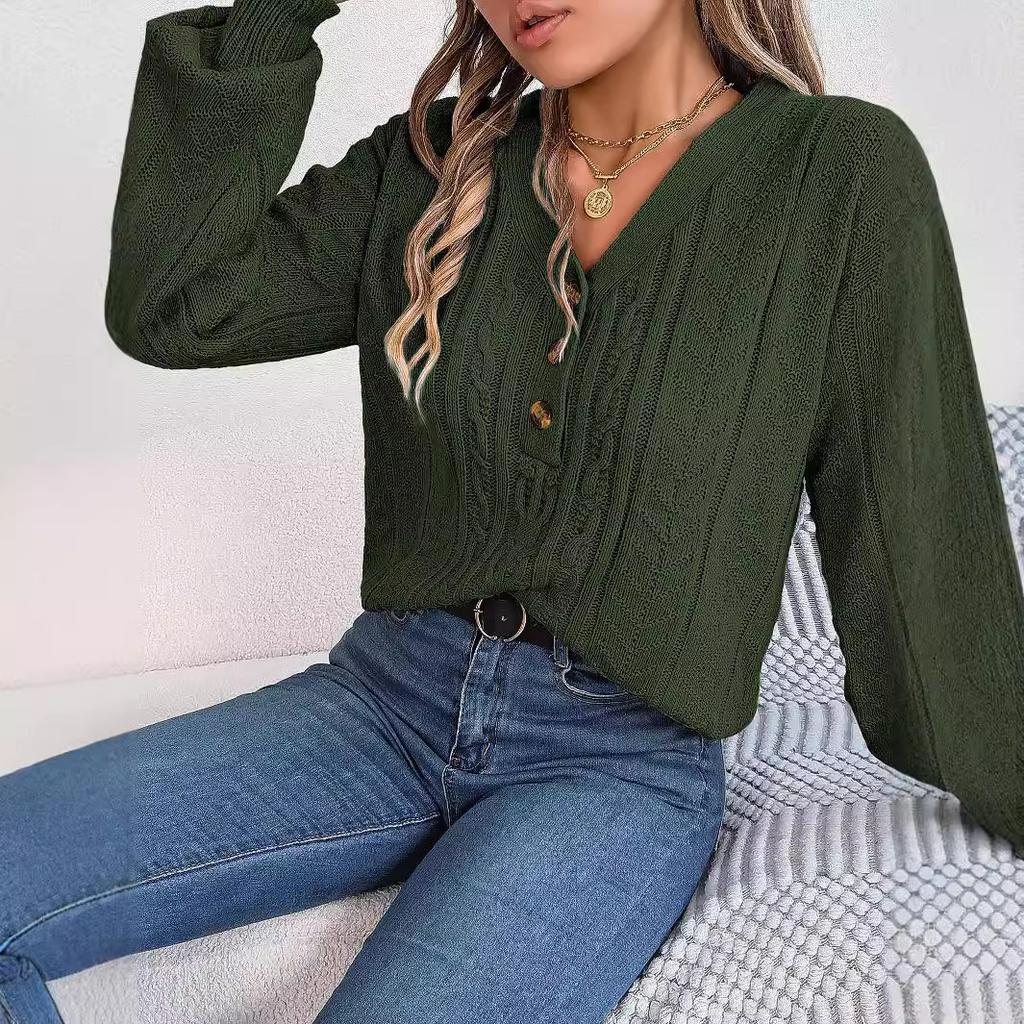 Женский вязаный джемпер, повседневный вязаный свитер с v-образным вырезом на пуговицах и длинными рукавами, легкий однотонный пуловер, свитера, топы