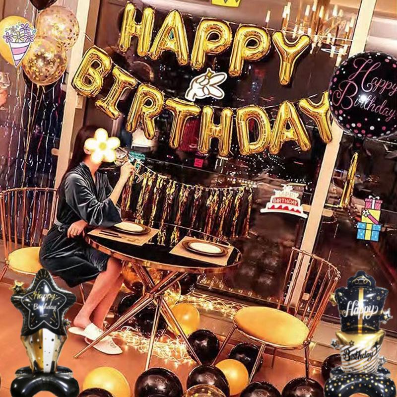 Реквизит для фотосъемки на день рождения Воздушный шар 4D Черно-золотой Алюминиевый пленочный воздушный шар для дня рождения Украшение домашней сцены