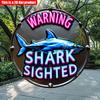 2D Flat 20*20cm1pc Warning Shark Sighted Blue Shark Pattern Hanging Sign, Neon Light Design Round Wall Shark Decor, Suitable for Bedroom, Coffee
