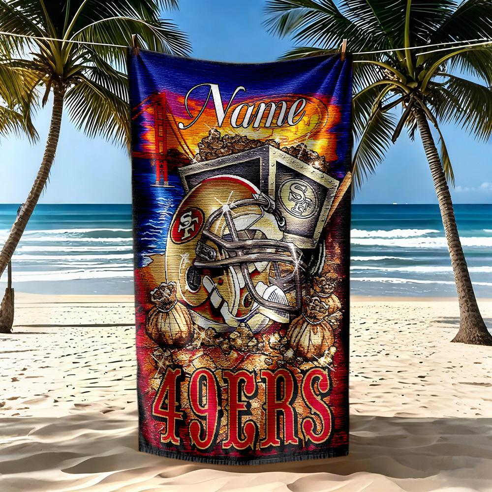 San Francisco 49ers Helmet Artwork Customize Your Name Beach Towel High Absorbency & Quick-Dry Suitable for Swimming Gym Camping Yoga Vacation