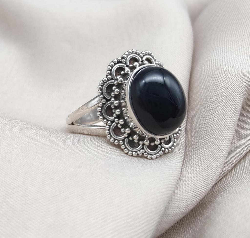 Black Onyx 925 Sterling Silver Ring: Vintage Boho Protection Jewelry
