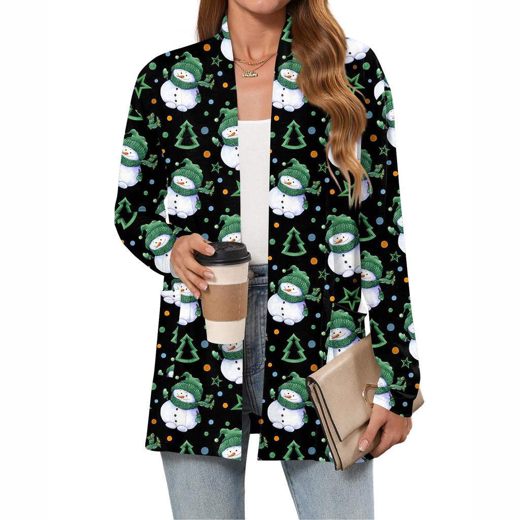 Women's Christmas Printed Lightweight Cardigan Long Sleeved Casual Loose Thin Fit With Pockets Cardigan Jacket