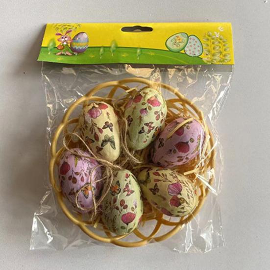 7Pcs/Set Colorful Bunny Painted Plastic Easter Eggs with Basket Hanging Pendant DIY Easter Egg Crafts Home Easter Party Supplies