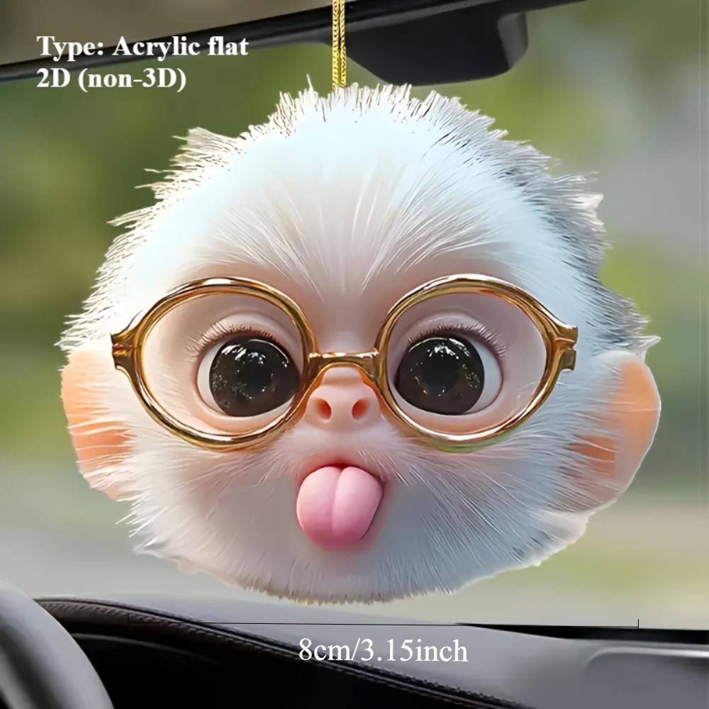 Adorable Glasses Monkey Cartoon Animal Acrylic Flat 2D Pendant for Rearview Mirrors, Keychains, Backpacks and Home Decor, Ideal Gifts for Halloween