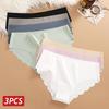 3PCS Women Seamless Panties Ultra Thin Breathable Underwear Sexy Low Waist Briefs Female Elastic Wavy Side Lingerie Solid Color