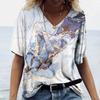 Summer V-Neck Women‘s T-Shirt 3d Marbling Print Tops Tee Fashion Streetwear Daily Clothes Ladies Plus Size T-Shirts