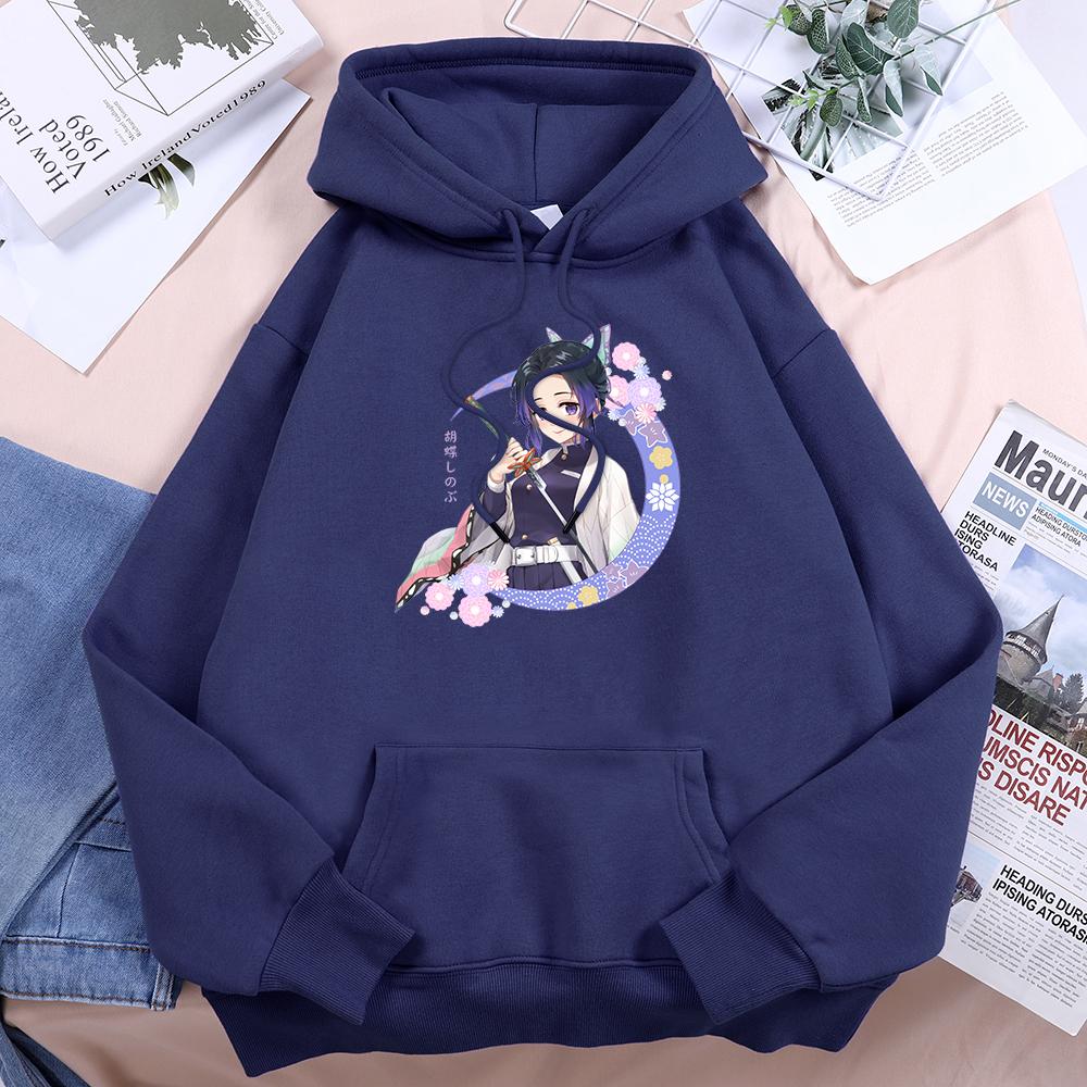 New Hot Anime Demon Slayer Kochou Shinobu with A Sword Womens Hoodie Casual Autumn Hoody Warm Fleece Tops Female Sweatshirt