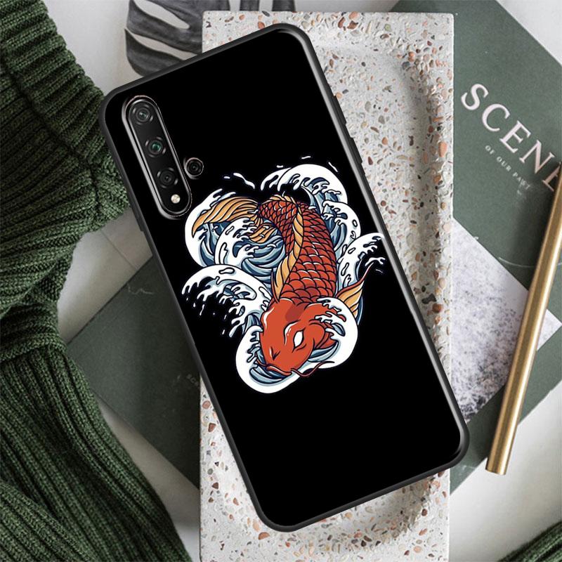 Tattoo Japanese Koi Dragon Wave For Huawei Nova Y61 Y91 Y70 Y90 Y60 Y72 9 10 SE 12i 12s 11i 5T P60 Pro P20 P30 P40 Lite Case