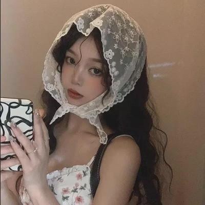 Ретро кружевной треугольный платок с цветочным узором: Милая резинка для волос и повязка на голову