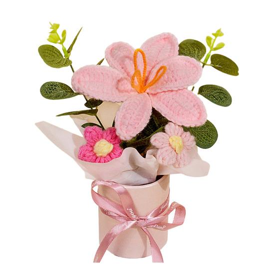 Вязаный Цветочный Букет Ручной Работы Искусственный Вязаный Букет Подсолнух Гвоздика Тюльпан Пушистые Цветы Подарки для Мамы Жены на День Рождения Юбилей