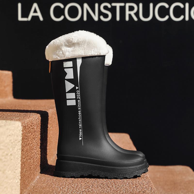 Высокие женские резиновые сапоги модная уличная дождевая обувь женские бархатные терморезиновые сапоги кухонные нескользящие водонепроницаемые ботинки на толстой подошве для воды