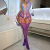 Sex Underwear Blue Purple Gradual Change Color Suspender Jacquard Hollow Sexy Net Socks Onesie Net Coat