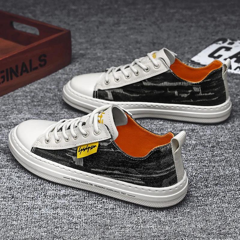 Мужская джинсовая парусиновая дышащая вулканизированная обувь, новая модная повседневная мужская удобная нескользящая износостойкая спортивная обувь