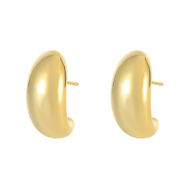 Banyan Tree Gold Cashew C-Shaped S925 Silver Earrings: European & American Style for Autumn/Winter