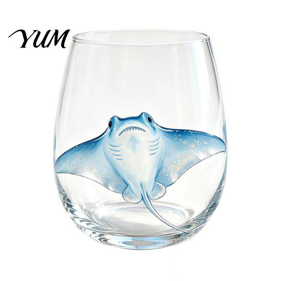 Stylish Nautical Themed Cup Marine Animal Theme Clear Glass Tumbler, Handcrafted Painted Glassware, Creative Iced Coffee Juice Unique Drinking