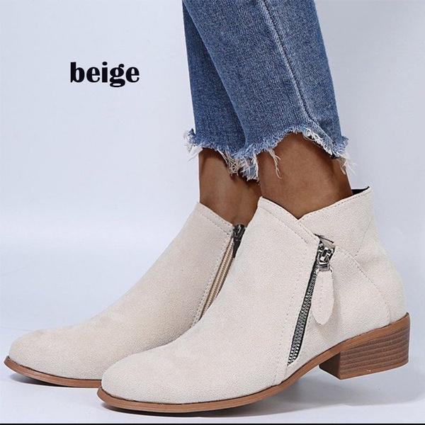 Женские ботильоны Замшевые ботильоны Ботильоны с боковой молнией Классические ботинки на низком каблуке, классические туфли на массивном каблуке Современные короткие туфли без шнуровки на молнии