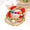 European & American Style Colorful Polymer Clay & Natural Pearl Bracelet Set for Women