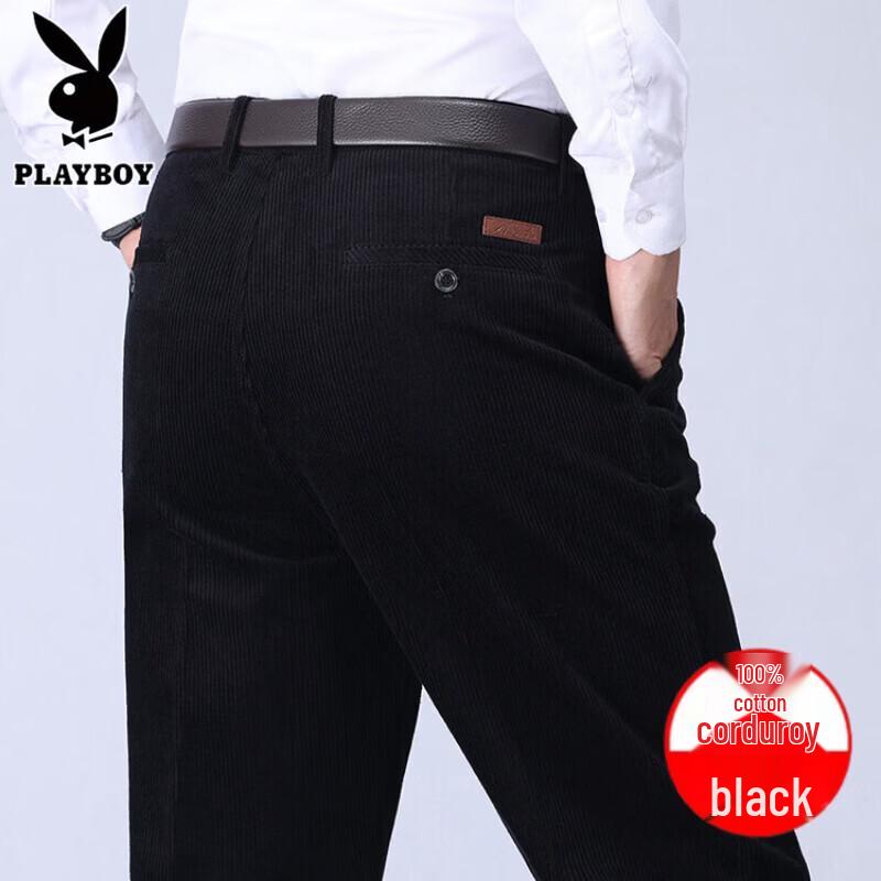 PLAYBOY Men's Cotton Corduroy Casual Straight-Leg Trousers