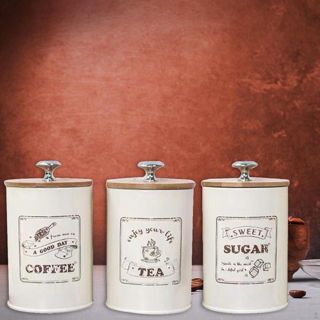 3x and Sugar Canister Kitchen Storage Pot Jar Metal Container