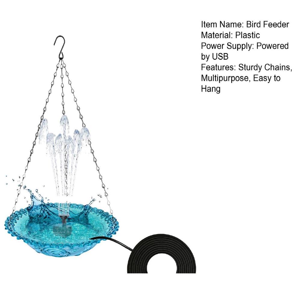 Yousheng Bird Bath с фонтаном, подвесная кормушка для птиц, миска для птиц, уличная ванна для птиц с фонтаном, работающим от USB, для сада, заднего двора, патио, крыльца