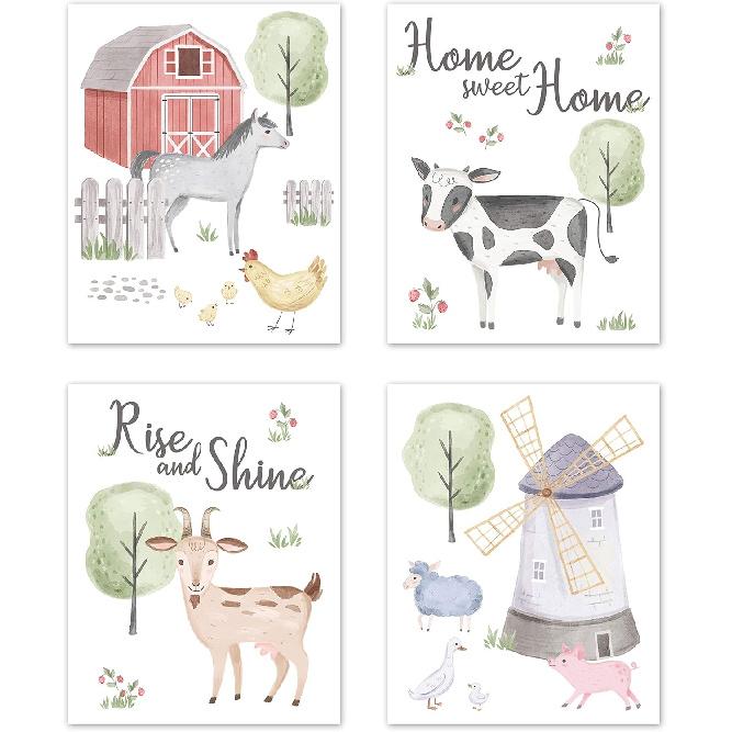 Sweet Jojo Designs Vintage Airplane Wall Art Prints Room Decor for Baby Nursery Kids - Set of 4 - Grey Yellow Orange Red White Blue Airplanes Air