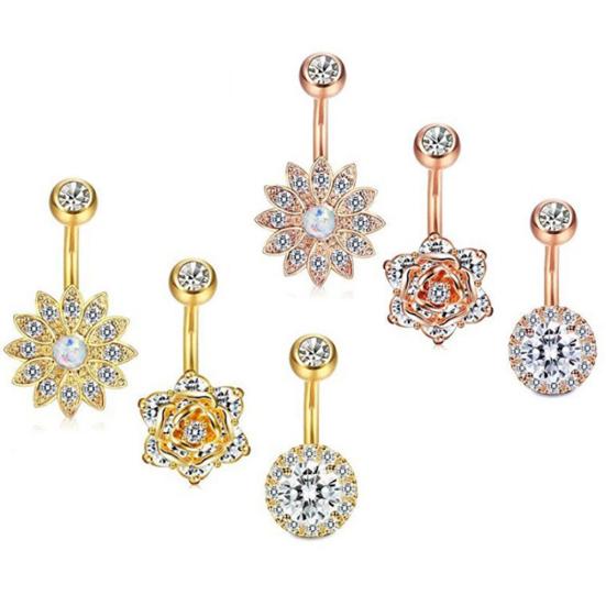3шт женщин горный хрусталь цветок кольца живота набор пирсинг пупка