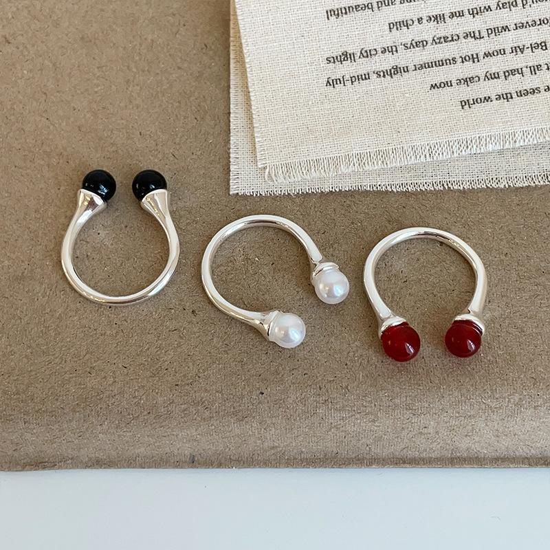 Niche Design Agate Pearl U-Shaped Open Ring Women'S Light Luxury Elegant Personality Fashion Versatile Ring Ring
