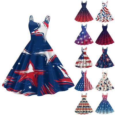 Женские повседневные сексуальные панк-винтажные платья без бретелек с принтом «День независимости»