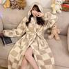 Winter Long-sleeved Hooded Thickened Warm Flannel Kimono Robe Women's Sexy Leopard Print Bathrobe Pajamas Nightgown Nightgown
