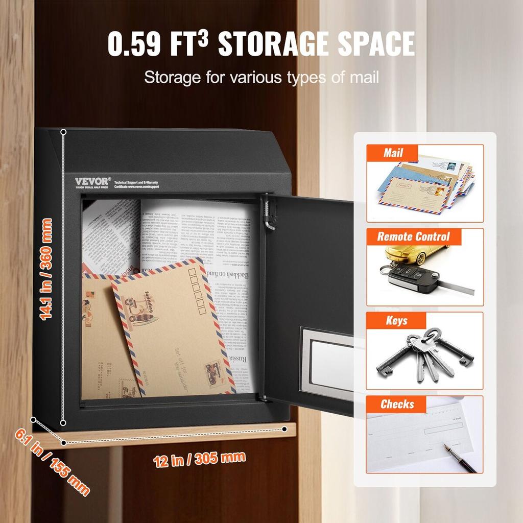 Through The Door Key Drop Box Mailbox with Combination Lock Black