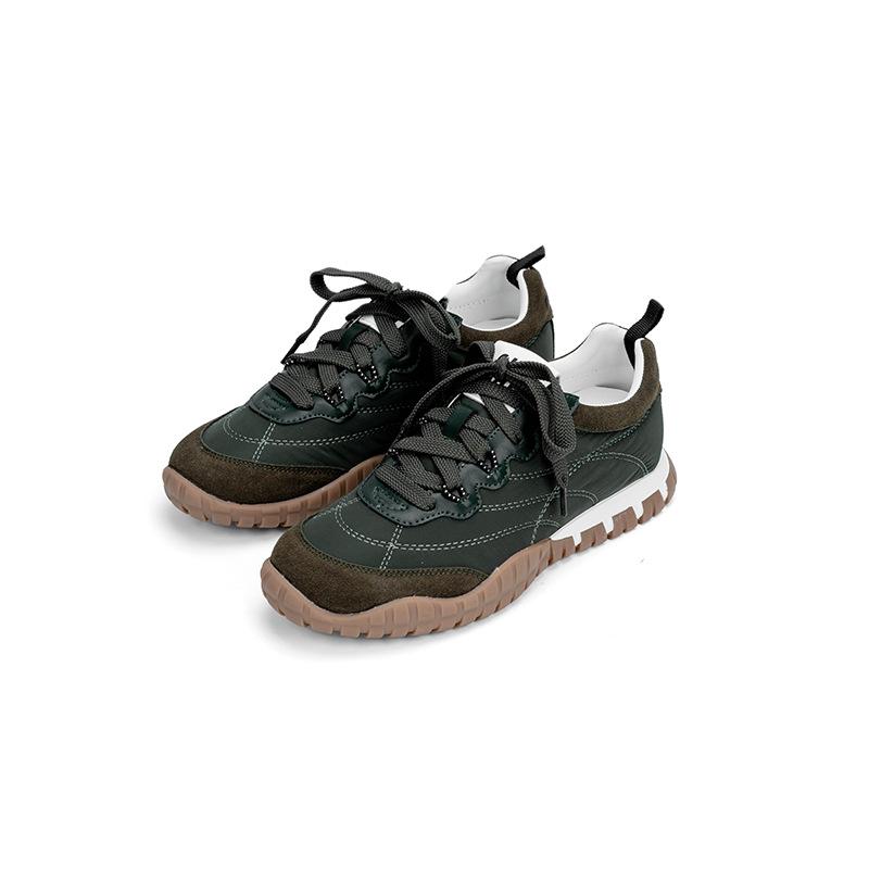 Miu Leather Casual Sports Shoes Women's Round Head Lace-up Thick-soled Non-slip Versatile Little White Shoes Board Shoes