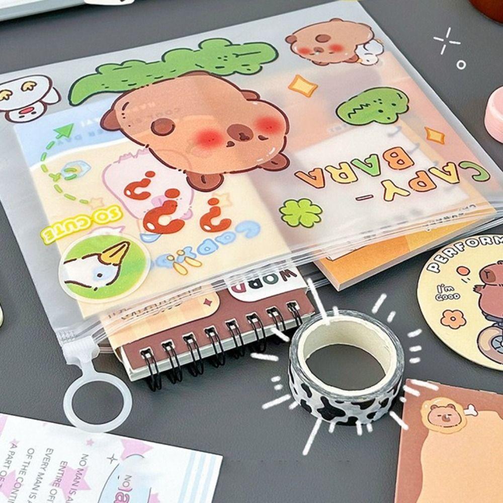 PVC Capybara File Bag Cute Cartoon Zip File Bag New Test Paper Storage Pouch  Student