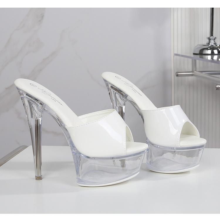 Женские босоножки на платформе, модные, для ночного клуба, высокий прозрачный каблук 13 см/15 см, лакированная кожа LFD-190-A76