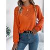 Elegant Round Neck Hollow Out Long Sleeve Pullover Sweater Women 2025 Fashion Sweet Autumn and Winter Casual Knitted Tops Solid Color Office Clothing