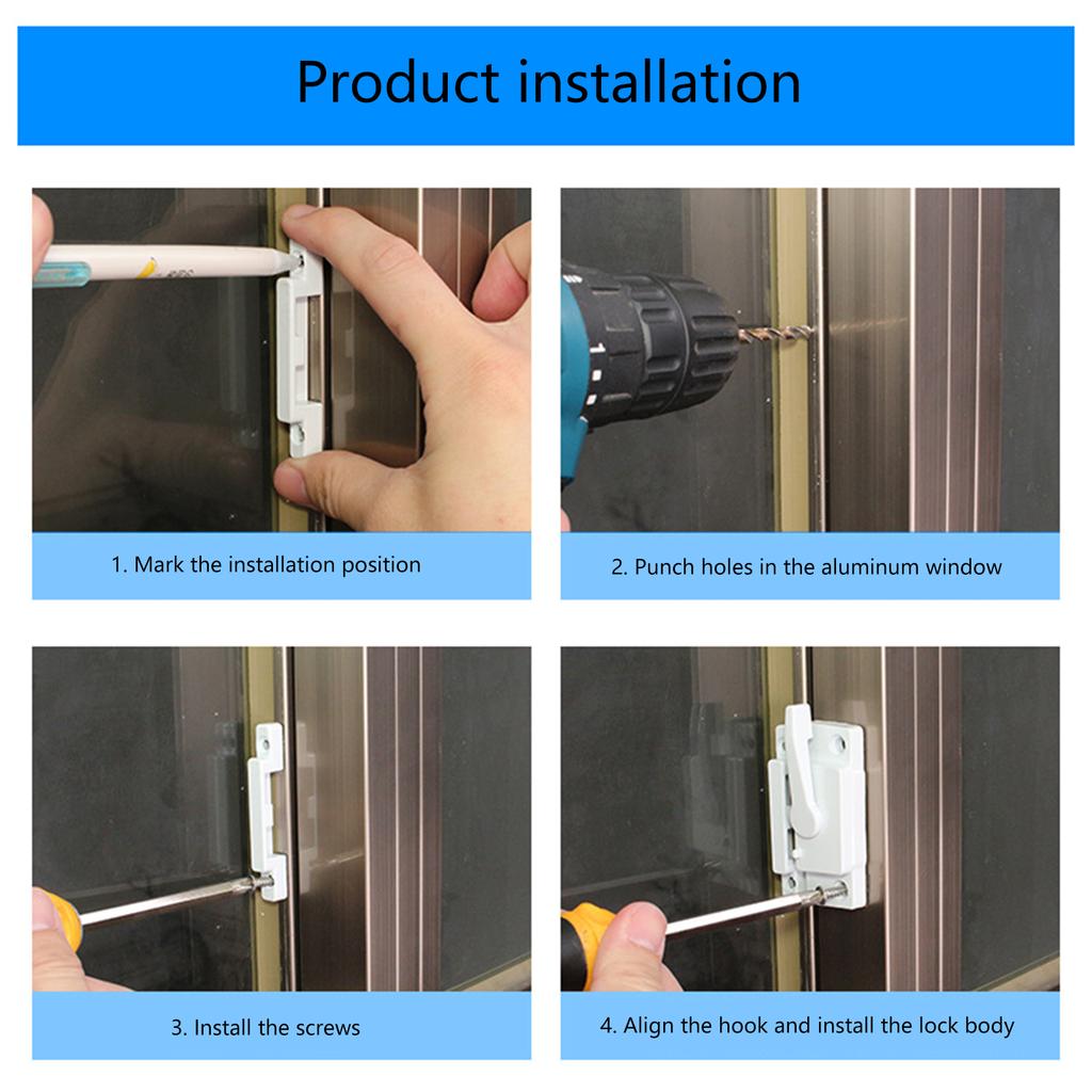 Crescent Lock with Screws Zinc Alloy Sash Lock Sliding Window Latch Fittings for Vertical and Horizontal Sliding Window