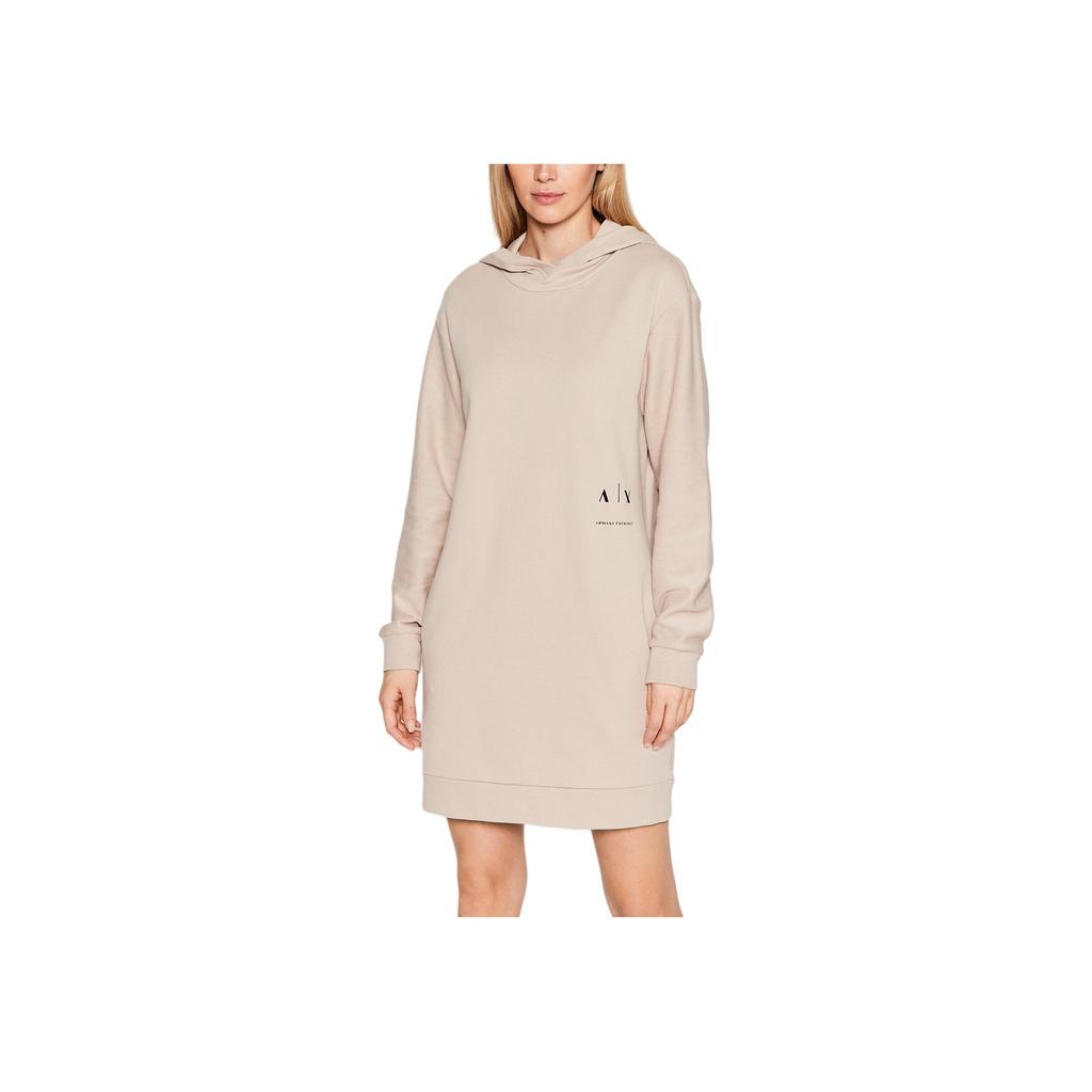 Armani Exchange FW22 Хлопковое худи с принтом в виде букв, платье-футболка с длинным рукавом, прямое, женское, темно-бежевое 6LYA72-YJBSZ-1768
