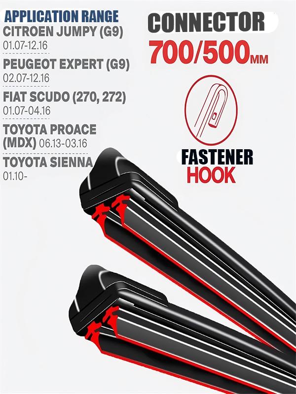 Hook Wiper Blades 700/500mm (28"+20") for Citroen, Peugeot, Fiat & Toyota Vans/MPV