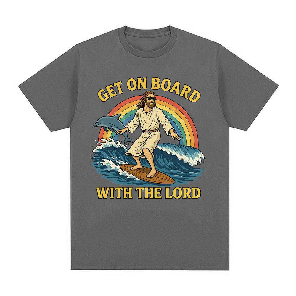 Boarding The Lord Funny Jesus Meme Tshirt Summer Mens Womens Casual Cotton Fashion Oversized Pure Cotton Tshirt Men Tshirt