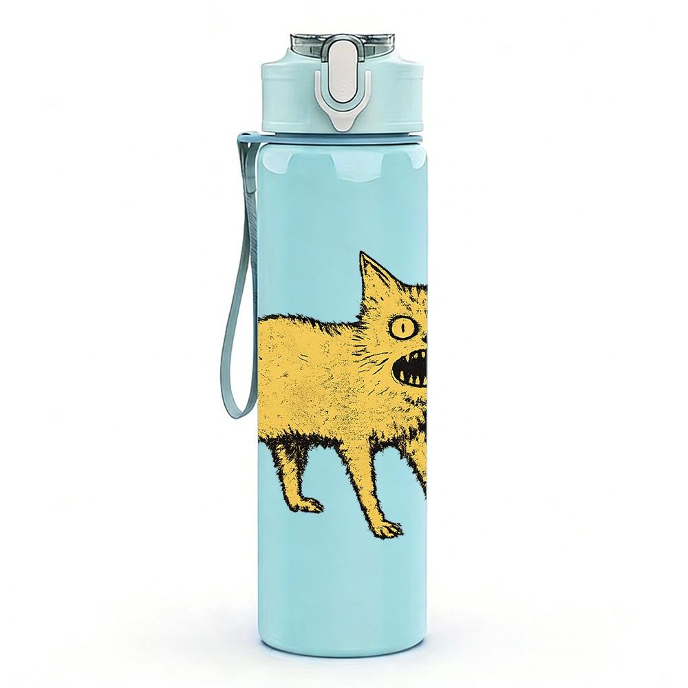 1PC Cute Yellow Cat Kitten Animal Print 750ml Color Plastic Sports Water Bottle Leakproof Flip Straw Lid Suitable for Sports Office Home Use
